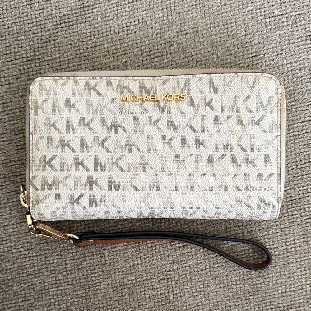 Michael Kors Monogram Beige Wristlet